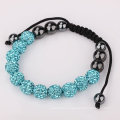 Pulsera trenzada de encargo de la cuerda cristalina caliente de las pulseras de Shamballa del azul de cielo